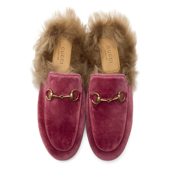 Pink Velvet & Fur Princetown Slippers展示图