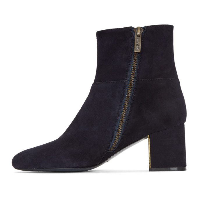 Navy Suede Almond Toe Boots展示图