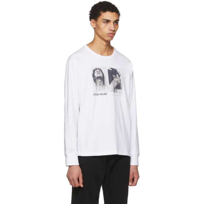 White Peter Hajar Long Sleeve 'Look Up and Side Face' T-Shirt展示图