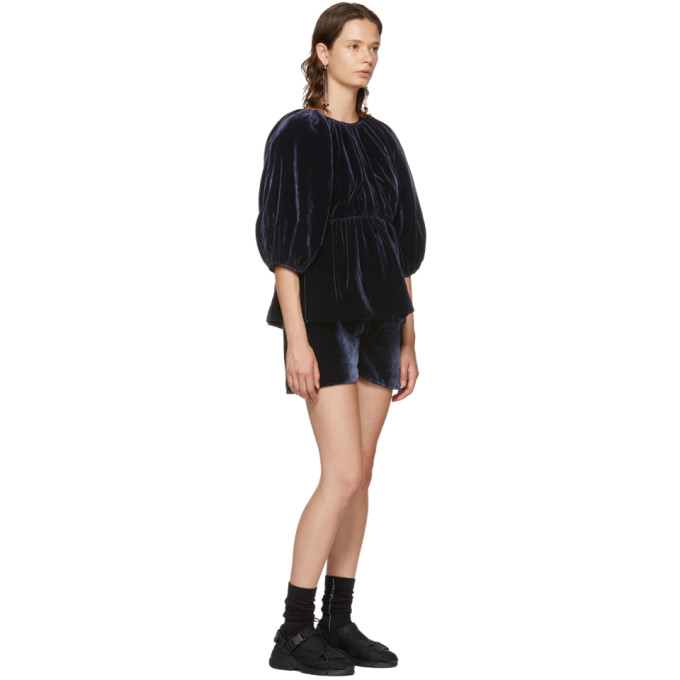 SSENSE Exclusive Navy Velvet Amo Blouse展示图