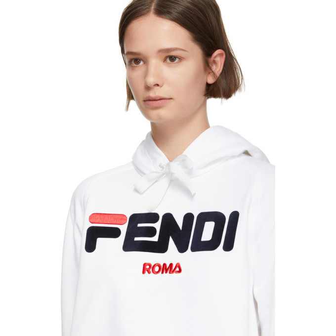 White 'Fendi Mania' Cropped Hoodie展示图