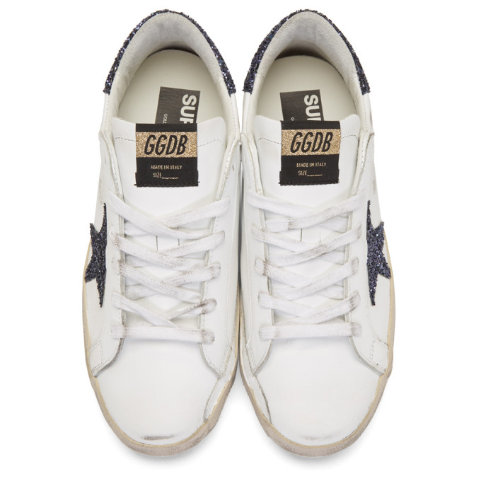 Golden Goose Ssense Exclusive White Glitter Superstar Sneakers In Navy ...