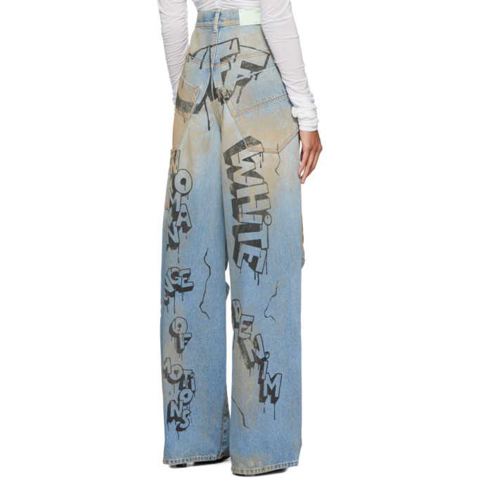 Off-White Blue Graffiti Tomboy Jeans In Bleach Blk | ModeSens