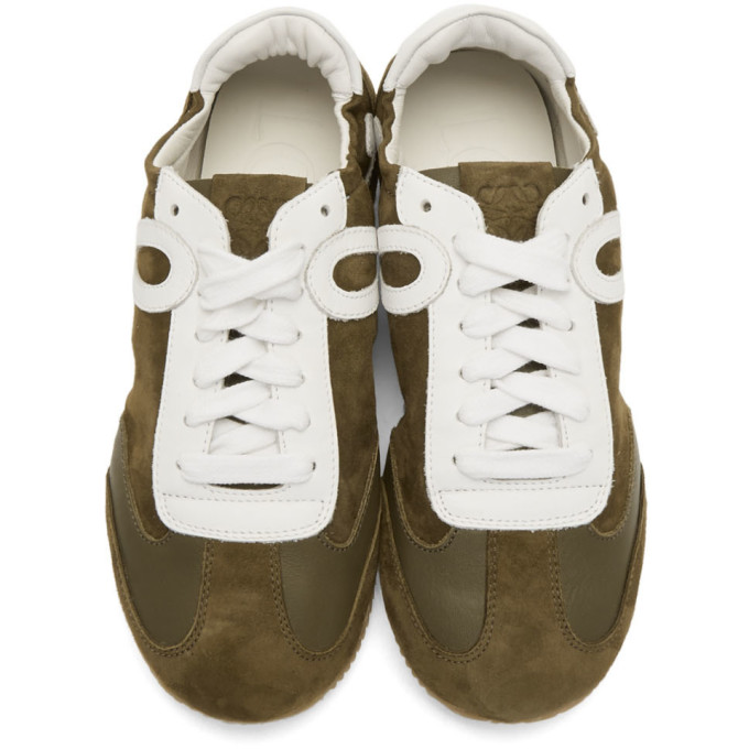 Loewe Suede And Leather Sneakers In Army Green | ModeSens