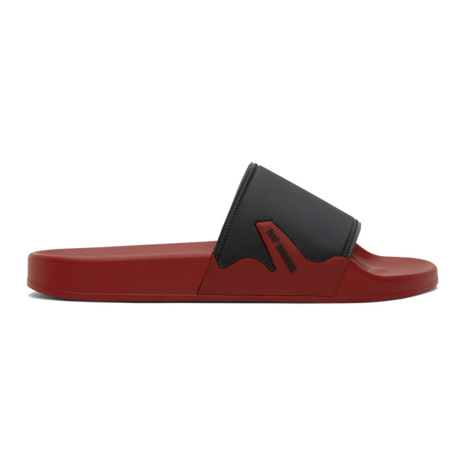Raf Simons Astra Polyeurethane Logo Pool Slides In Black Red