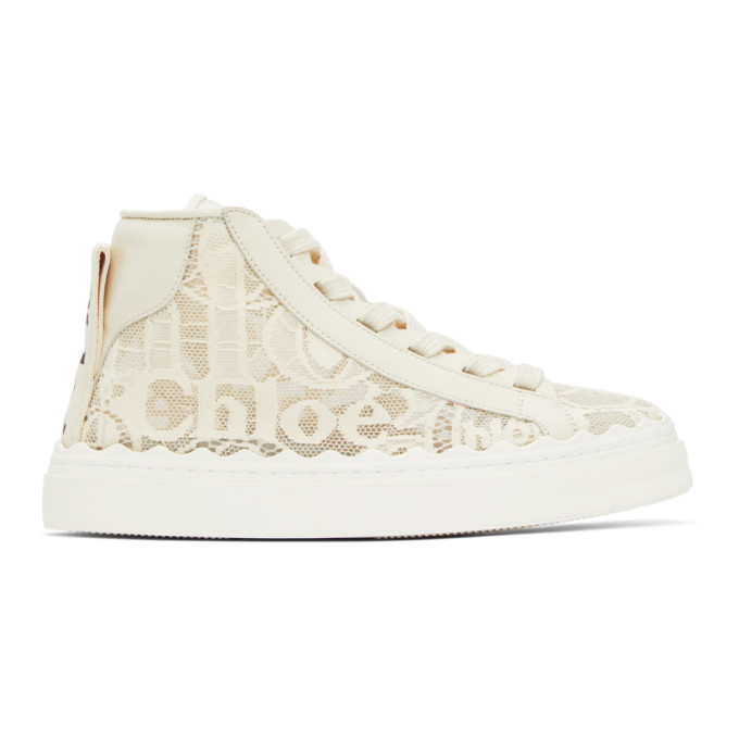 Chloé Lauren Scalloped Leather-trimmed Lace High-top Sneakers In 