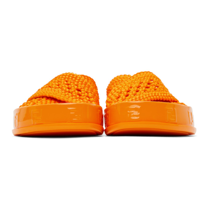 Fendi Reflections Ff-logo Faux-raffia Slides In Orange Clementina