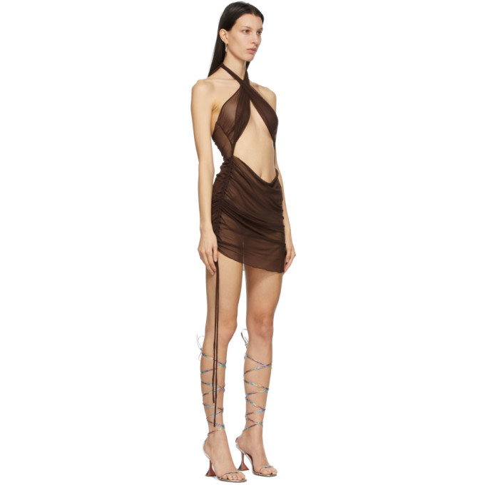SSENSE 独家发售棕色裹身网眼连衣裙展示图