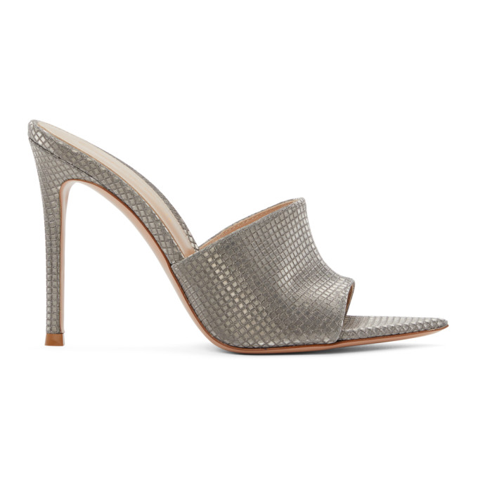 Gianvito Rossi Silver Check Alise 105 Heeled Sandals In Steel