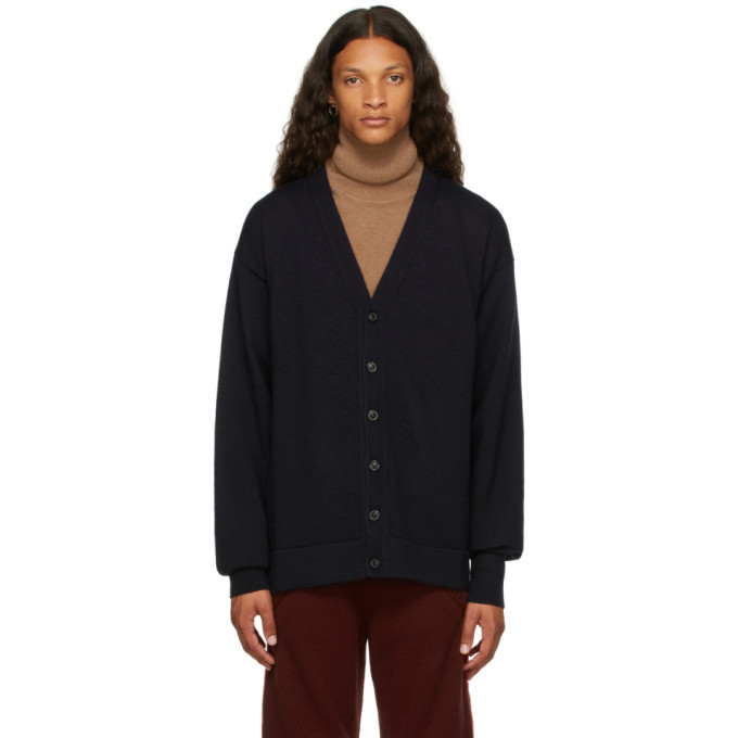 Maison Margiela Navy Wool Elbow Patch Cardigan In Blue | ModeSens