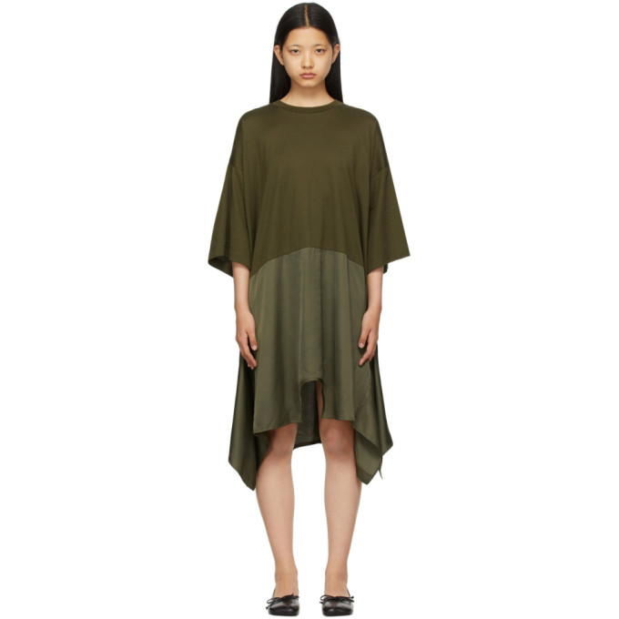 Mm6 Maison Margiela Asymmetric Cotton-jersey And Satin Dress In