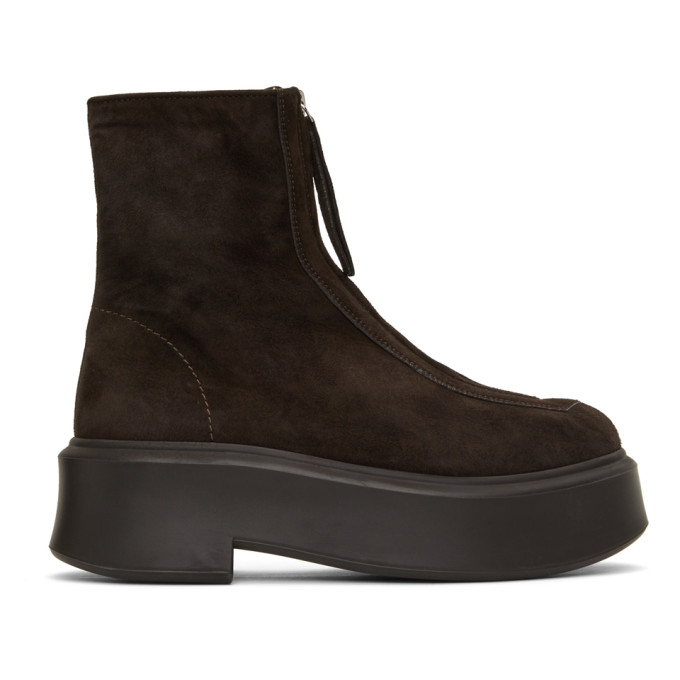 The Row Zipped Boot 1 Suede Ankle Boots In Brown | ModeSens
