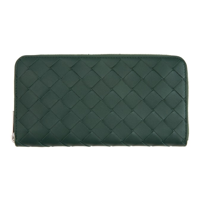 Bottega Veneta Green Intrecciato Zip-around Wallet In Raintree Bottega Veneta Green Intrecciato Zip-around Wallet In Raintree
