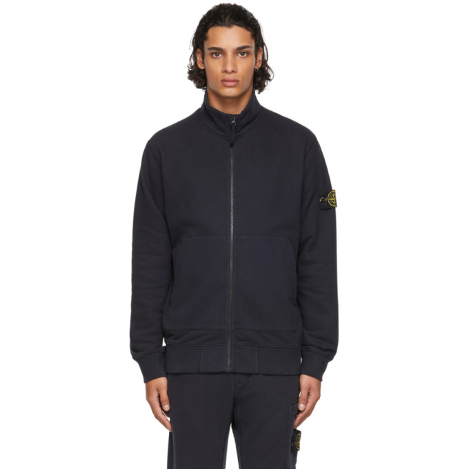 Stone Island Navy Zip-up Sweatshirt In V0020 Navy Blue | ModeSens