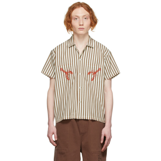 Bode Lobster Print Striped Cotton Shirt In Brown | ModeSens