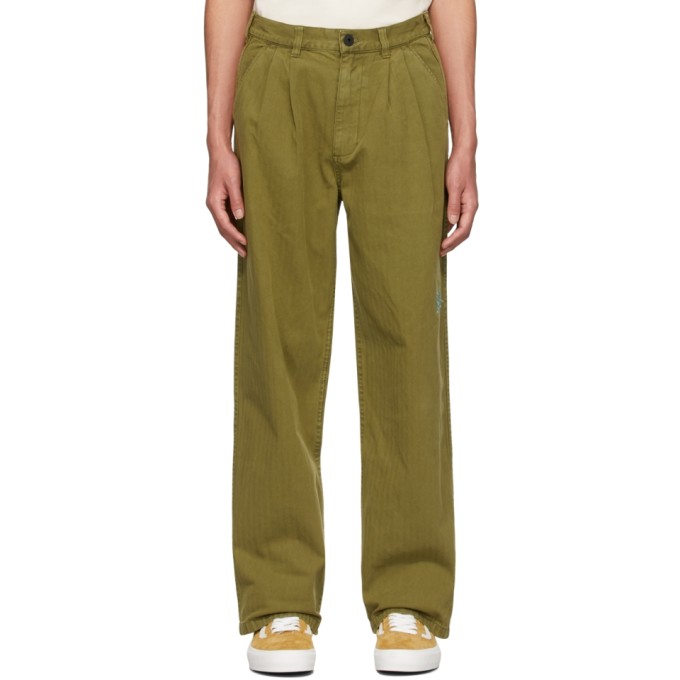 Brain Dead Khaki Herringbone Trousers In Olive | ModeSens