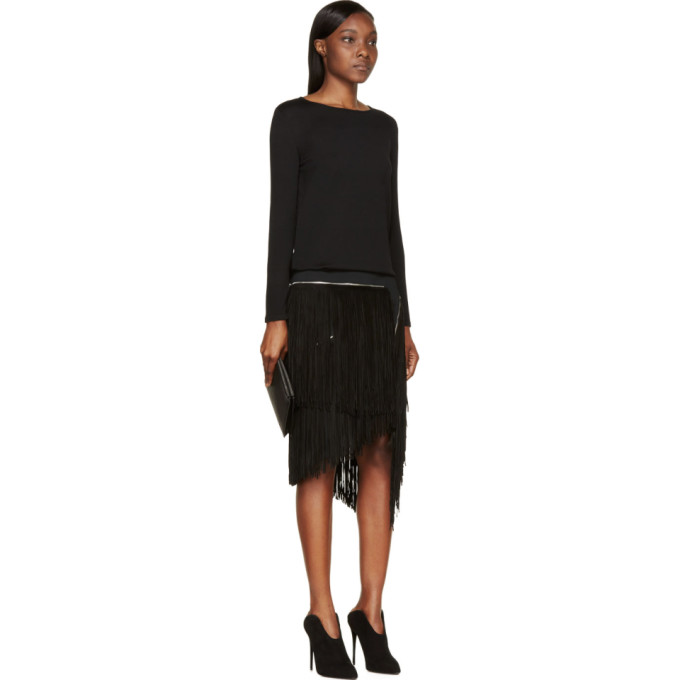 Black Zip Suede Fringe Sweater Dress展示图