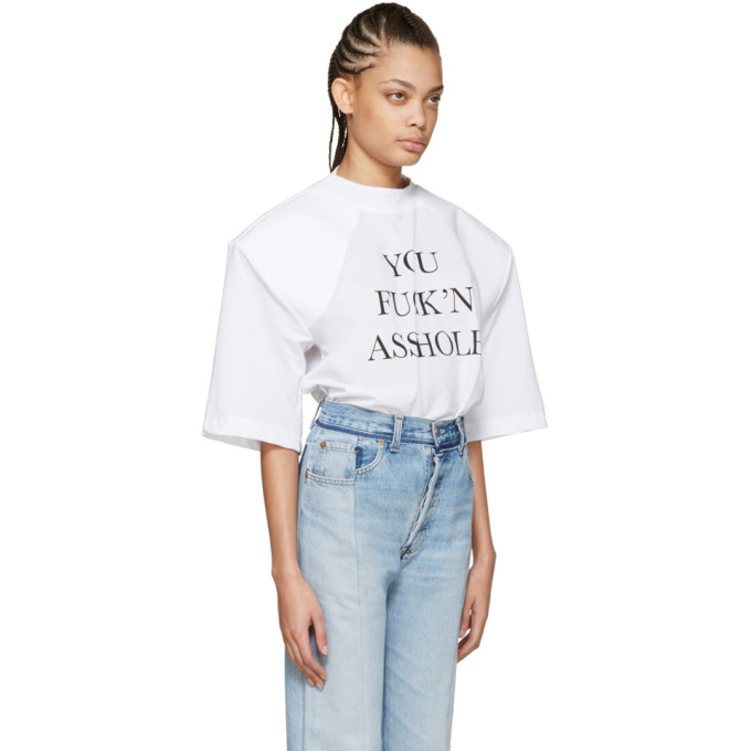Vetements White 'you Fuck'n Asshole' Football Shoulder T-shirt