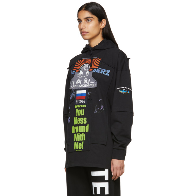 Vetements Black Russia Patchwork Hoodie In Black/russi