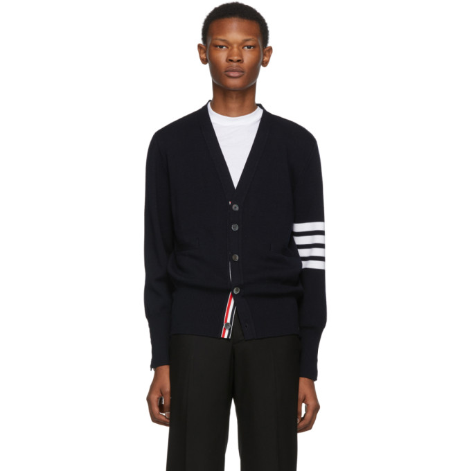 Thom Browne Navy Merino Wool 4 Bar Cardigan Thom Browne Navy Merino Wool 4 Bar Cardigan