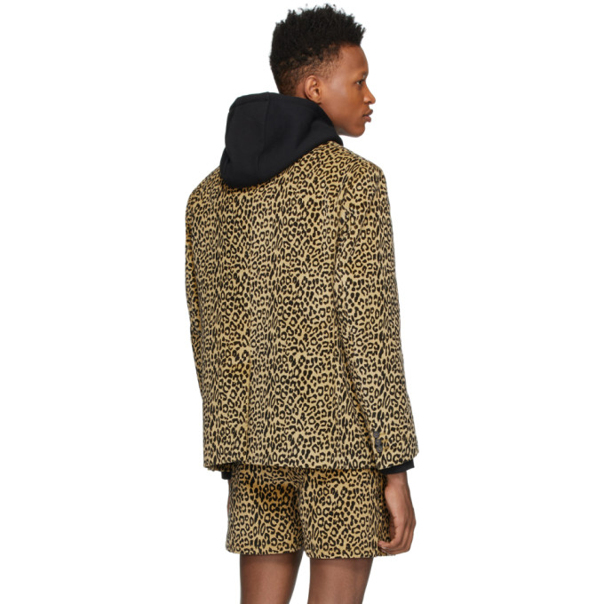 noah nyc 棕色豹纹双排扣西装外套 in corn leopar