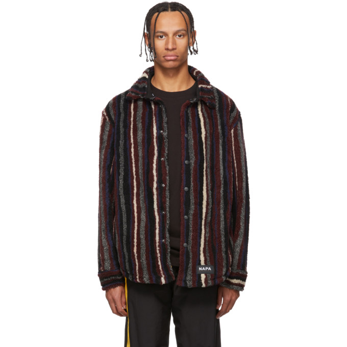 Napa By Martine Rose Red Striped Fleece Button-up Jacket In