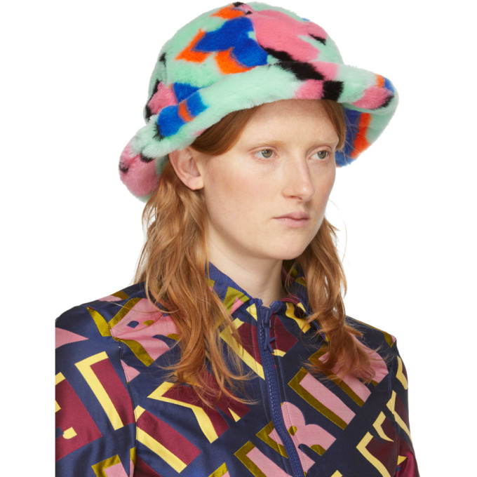 faux fur cloche hat in mint pink