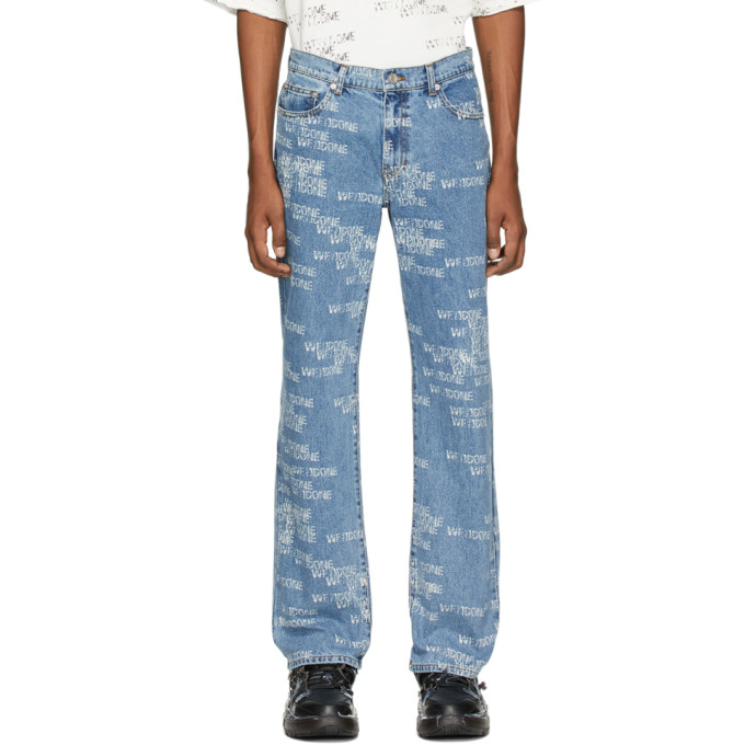 we11done 蓝色徽标全件印花牛仔裤