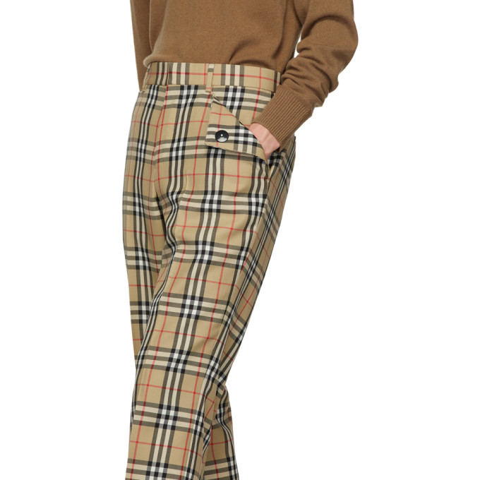 burberry 驼色 flap 精裁格纹长裤