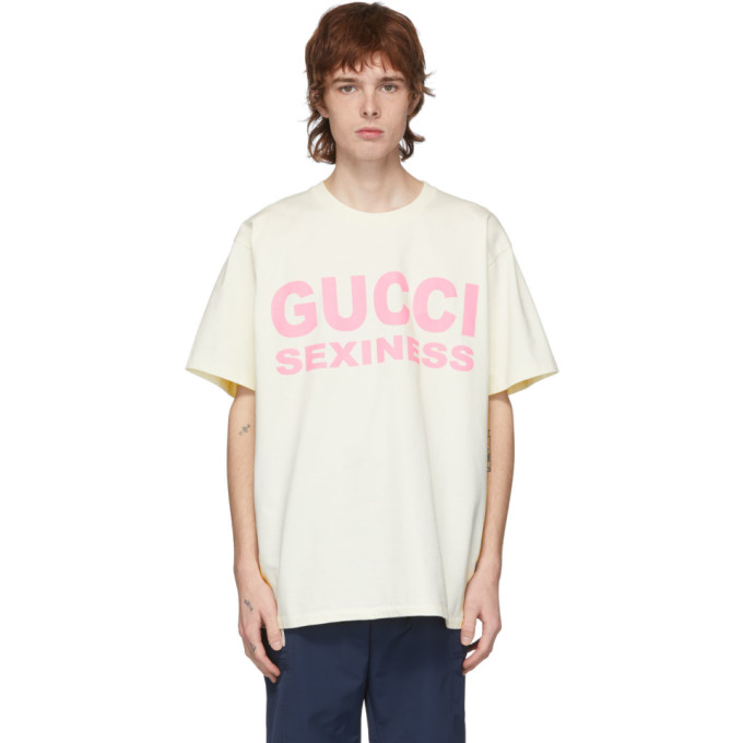 GUCCI SEXINESS Tシャツ クリーム色 Gucci Sexiness Print Oversize T-shirt In 9221 Natpnk | ModeSens