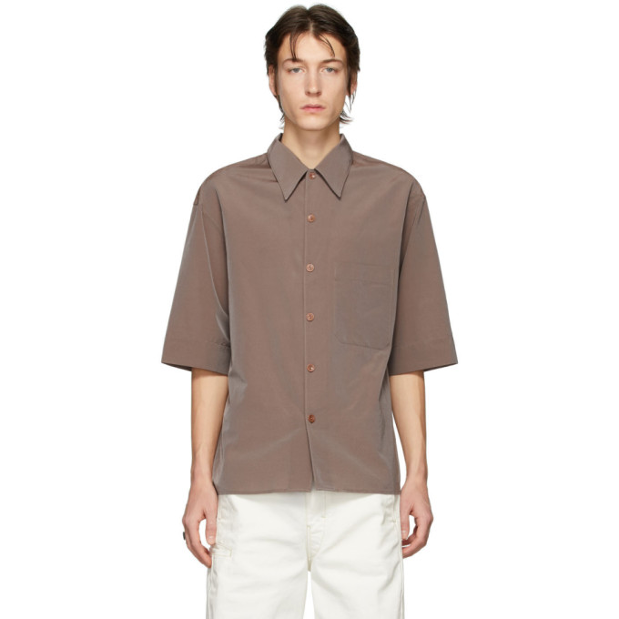 Lemaire Convertible Collar Short Sleeve Shirt In Brown | ModeSens