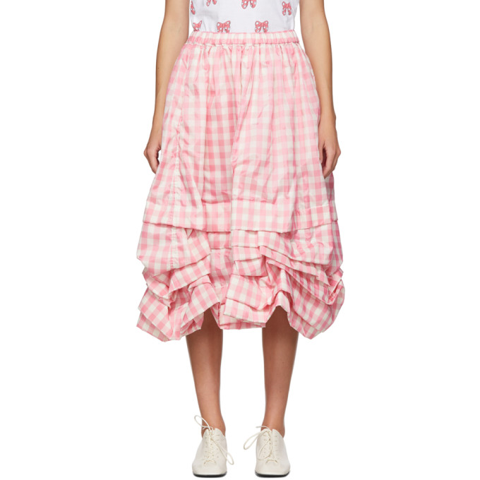 Comme Des Garcons Girl Gathered Gingham Shell Midi Skirt In 3 Pink Whit |  ModeSens