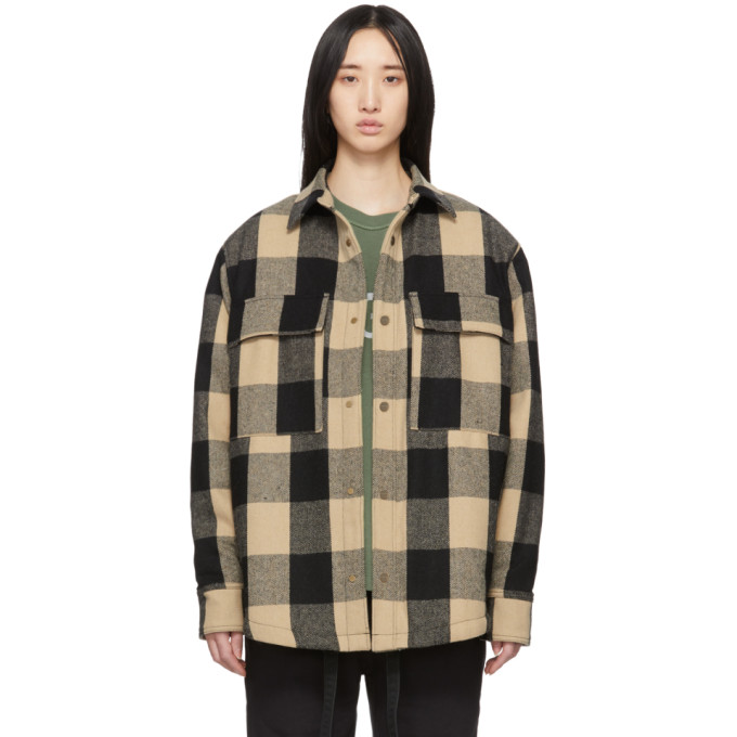 Black And Off-white Oversized Check Jacket In 013 Blk/cre