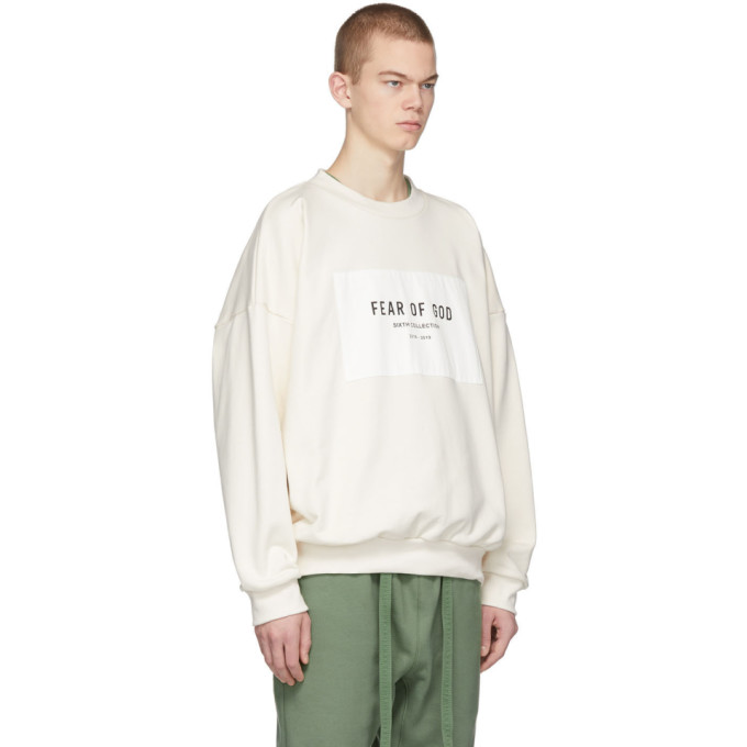 Fear Of God Logo Patch Crewneck Sweatshirt In Cream | ModeSens