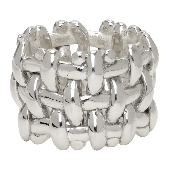 Bottega Veneta Silver Intrecciato Ring In 8117 Silver | ModeSens