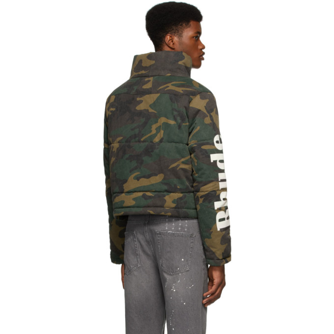 Rhude Collage Camouflage Puffer Jacket In Black ModeSens