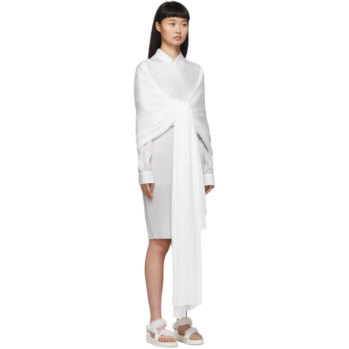 Issey Miyake Pleats Please White Basic Madame-t Shawl In 01 White