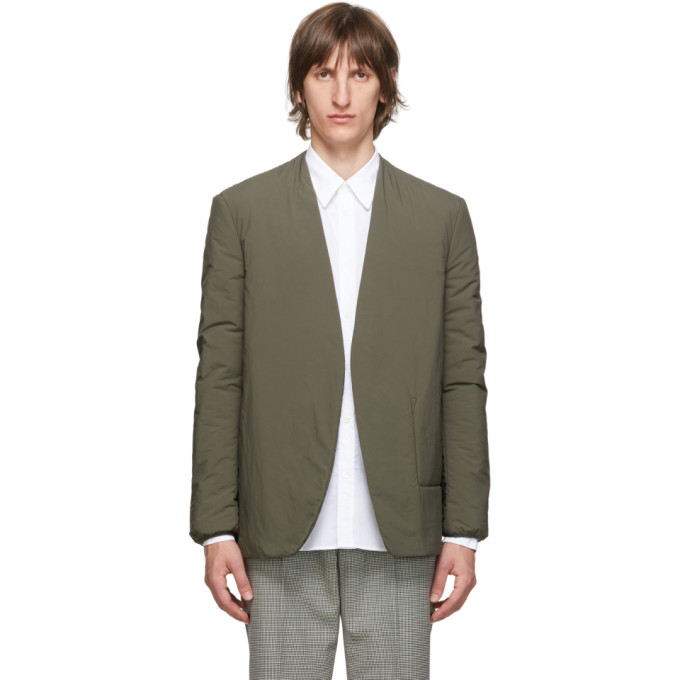 Maison Margiela Khaki Garment-Dyed Collarless Blazer | Smart Closet