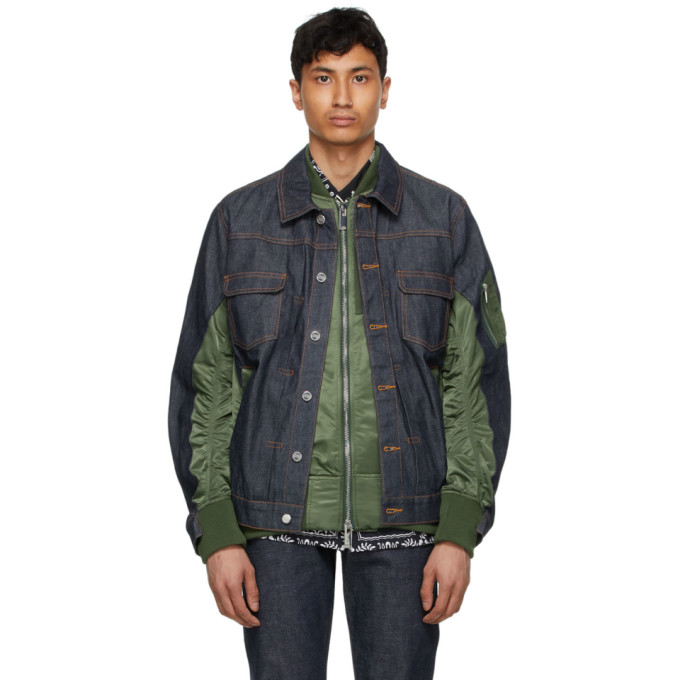 A.p.c. Navy & Khaki Sacai Edition Eimi Denim Jacket In Jaa Khaki ...