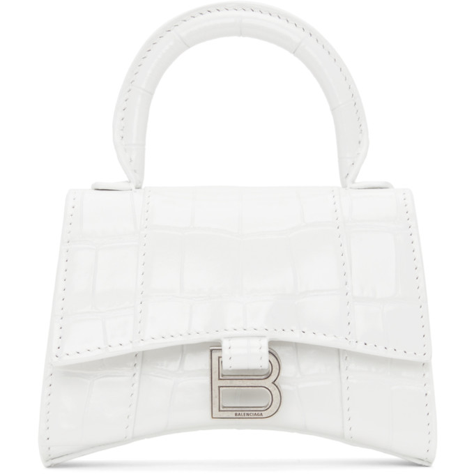 Balenciaga White Croc Mini Hourglass Bag In 9016 White | ModeSens