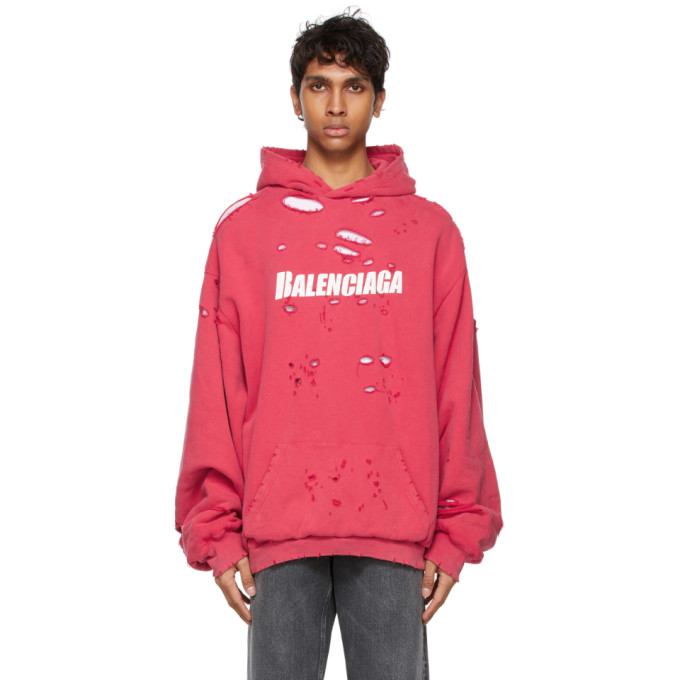 Balenciaga Men's Double-layer Destroyed Hoodie In Pink | ModeSens