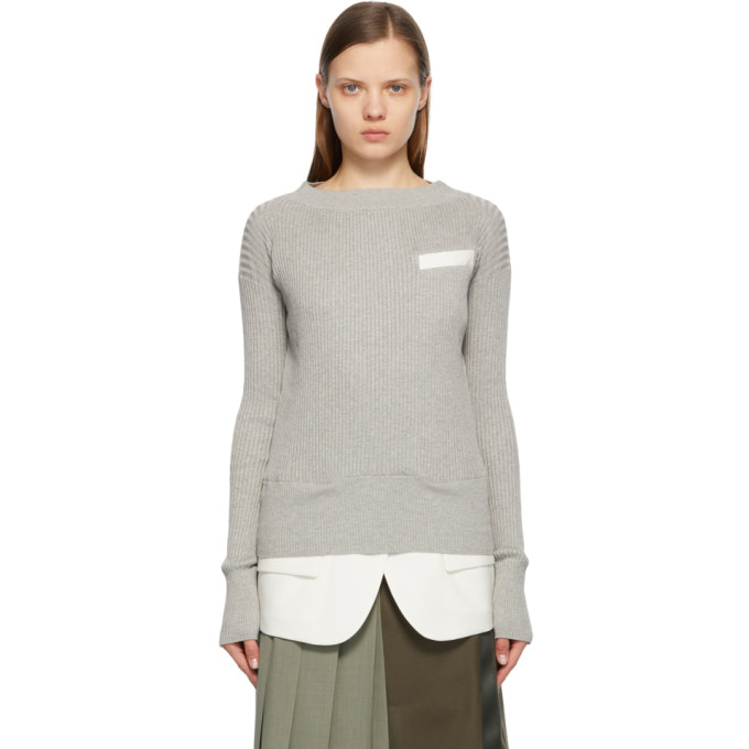 Sacai Grey Knit Suiting Pullover Sweater | Smart Closet