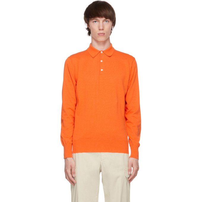 DOPPIAA Orange Knit Aaric Long Sleeve Polo | Smart Closet