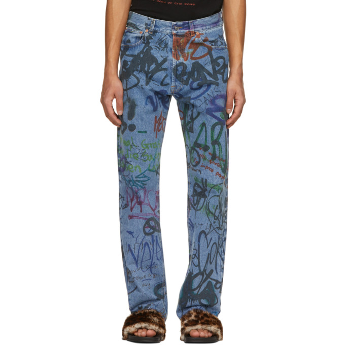 Vetements Graffiti Straight Leg Denim Pant, Blue | ModeSens