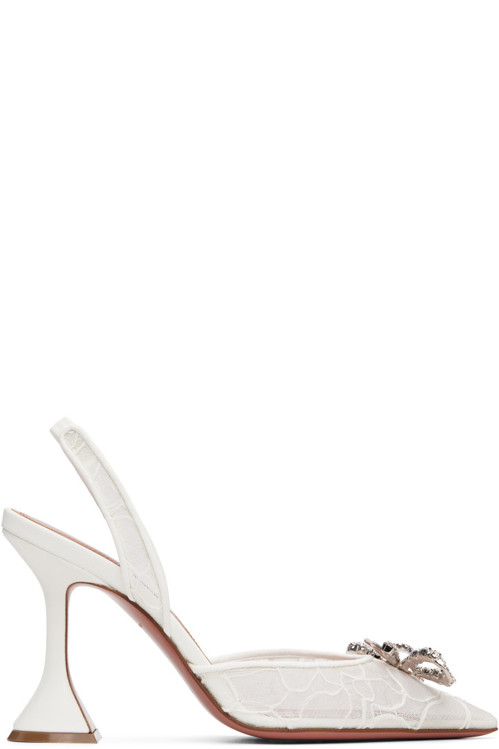 Amina Muaddi White Rosie Lace Sling 95 Heels