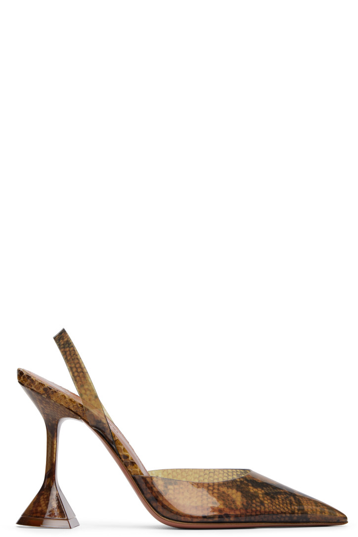 Amina Muaddi Brown Holli Glass Sling 95 Heels