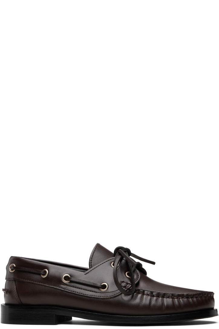 Aeyde Brown Harris Leather Boat Shoes