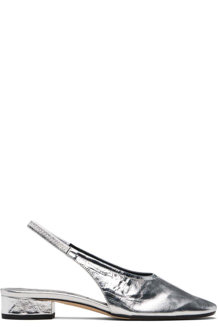 Aeyde Silver Dua Laminated Leather Slingback Heels