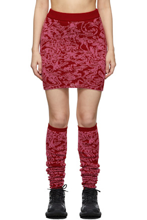 Red & Pink Jacquard Knitted Skirt