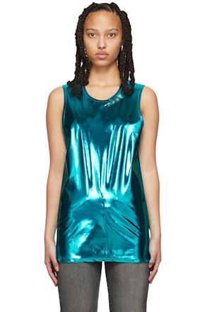 Blue Stud Embroidered Metallic Tank Top